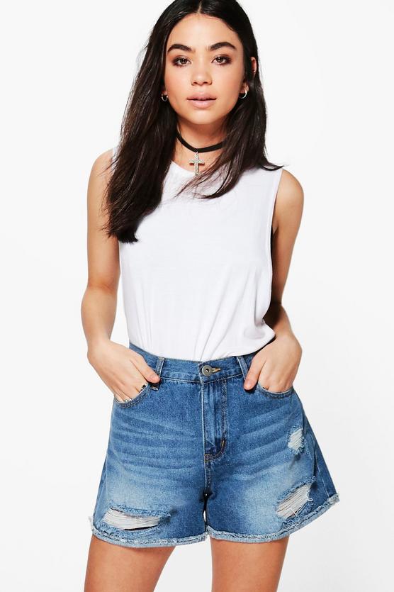 Bella Frayed Turn-Up Hem Boyfriend Denim Shorts